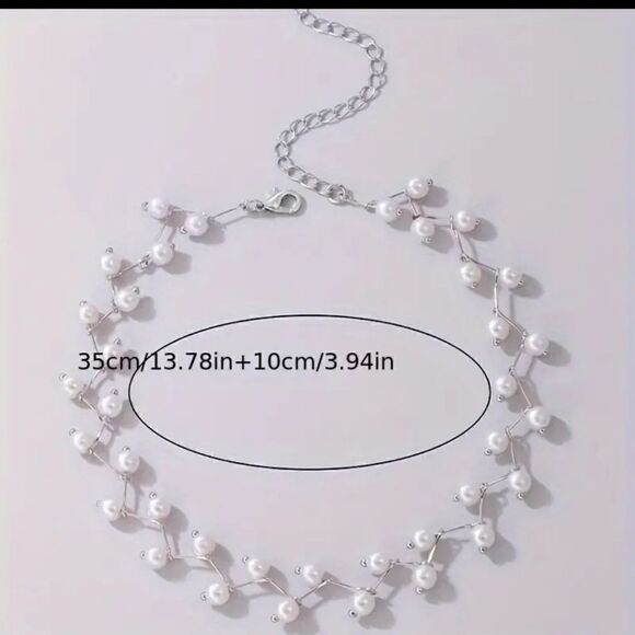 Bohemian Chic Faux Pearl Choker for Women Gold or Silver Tone - Picture 6 of 11